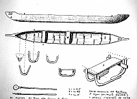  Canoa monossile del Mar Rosso di legno facilmente fessurabile e percio' rinforzato da costole riportate (25 circa). Da originale del Museo della Scienza di Milano. L = m 4,5   l = cm 55   h = cm 25
