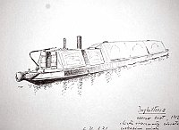  Inghilterra - narrow boat, 1912. Chiatta vivacemente colorata, costruzione mista. L.21, l 2,1, cabina 2,4 x 1,8