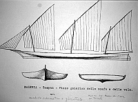  Malesia - sampan - piano generico della scafo e delle vele - TAV.1 (modello o giocatto, Museo del Mare di Trieste)