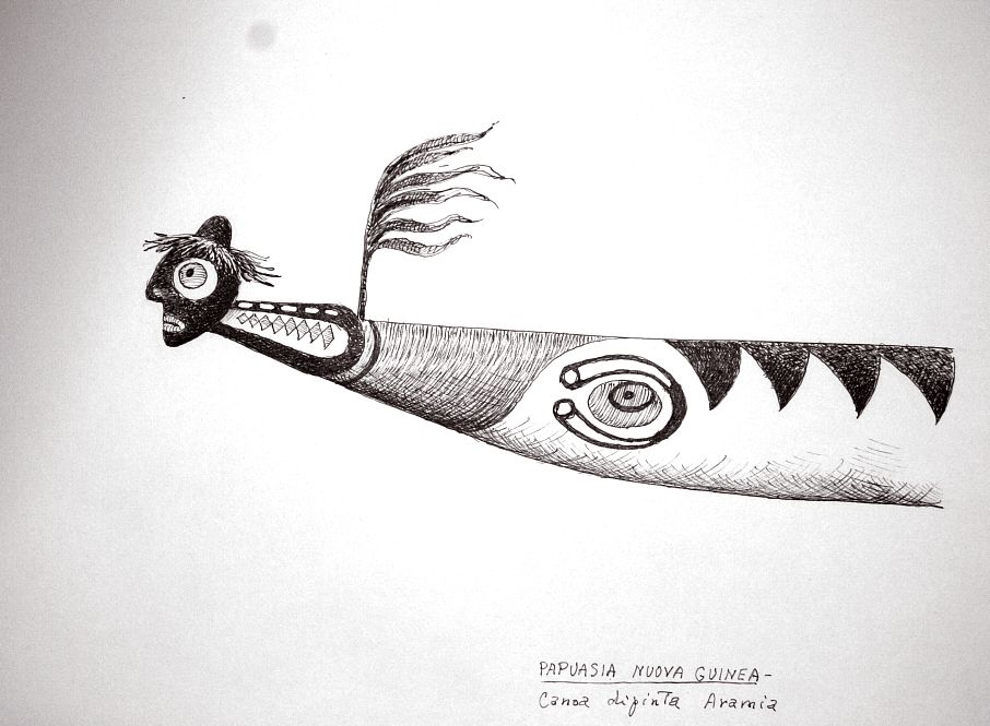Papuasia - Nuova Guinea - canoa dipinta Aramia