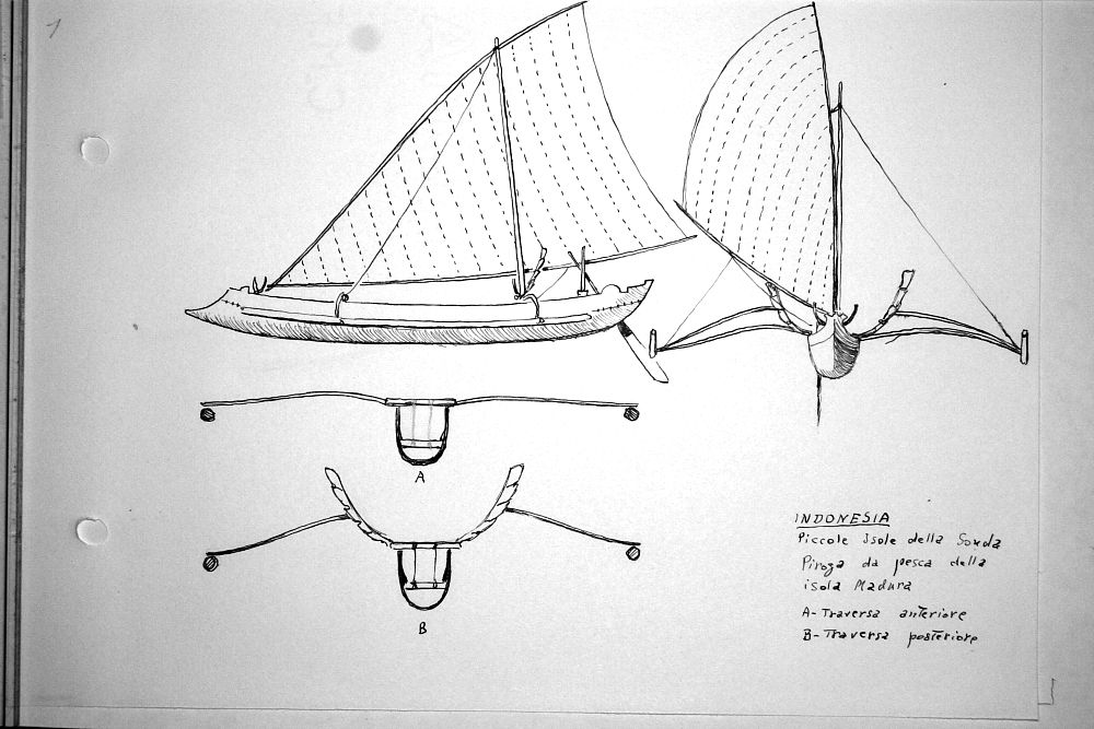 Indonesia - PiccoleIsole della Sonda - Piroga da pesca dell'Isola Madura - A) traversa anteriore, B) traversa posteriore