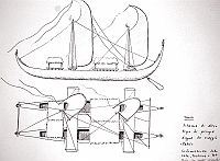  Tahiti - schema di piroga da viaggio 'Pahi'. Sistemzaione delle vele, traliccio e tettorie simile alla fig.O2_0236