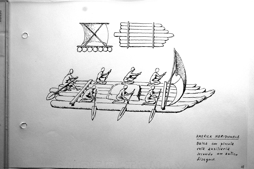 America Meridionale - balsa con piccola vela ausiliaria secondo un antico disegno