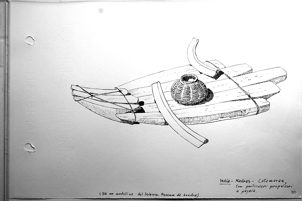India - Madras - catamaran, con particolari propulsori a pagaia (modello del Science Museum di Londra)