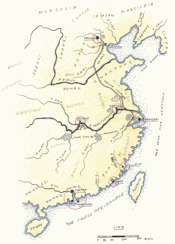 le coste e le vie d'acqua della Cina