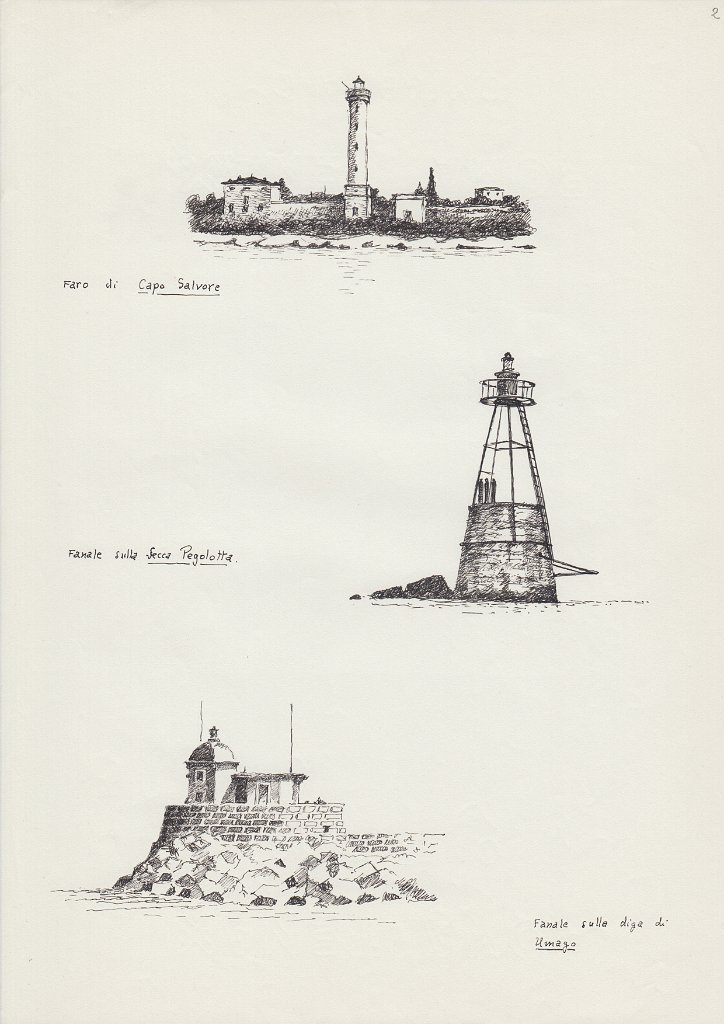 Faro di Capo Salvore, fanale sulla Secca Pegolotta, fanale sulla diga di Umago