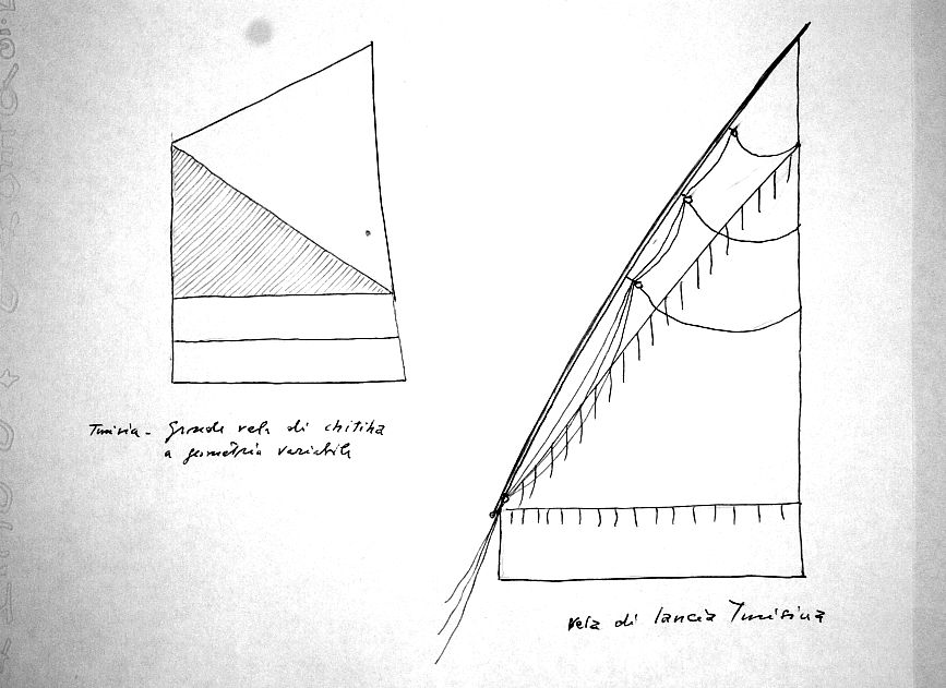 Tunisia - grande vela di chitiha a geometria variabile  |   vela di lancia tunisina