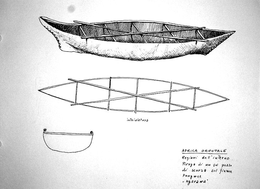 Africa Orientale - regioni dell'interno. Piroga di un sol pezzo di scorza sul fiume Pungwee 'ngarawa'