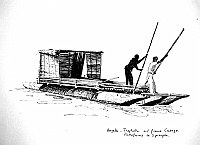  Angola - traghetto sul fiume Cuango. Piattaforma su tre piroghe