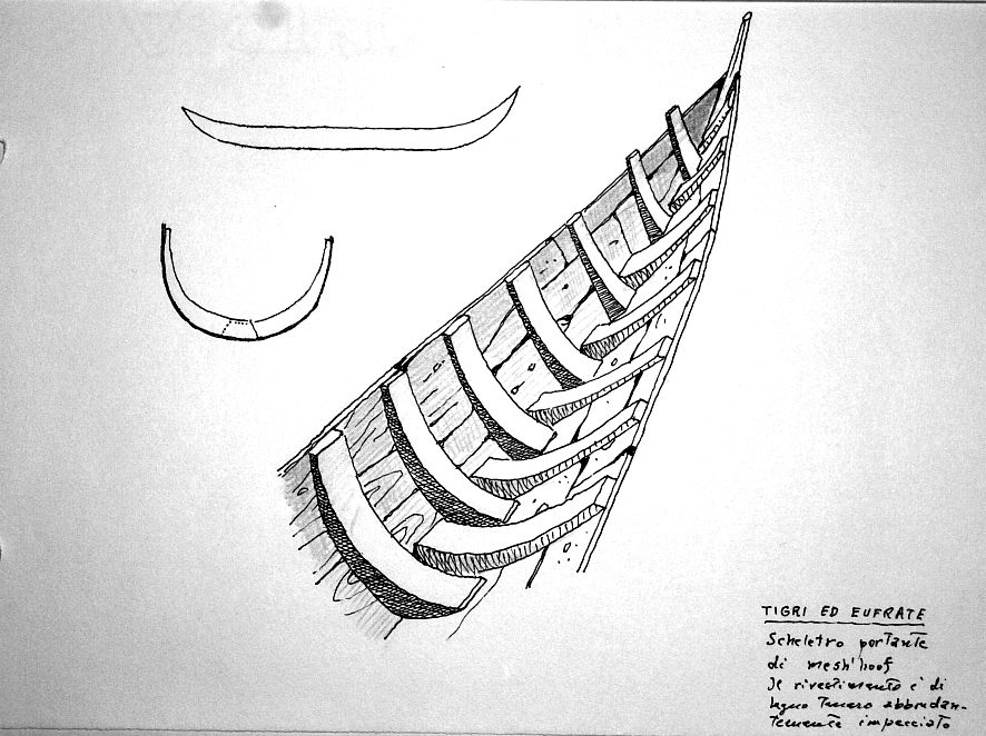 Tigri ed Eufrate - scheletro portante di mesh'hoof. Il rivestimento è di legno tenero abbonantemente impeciato