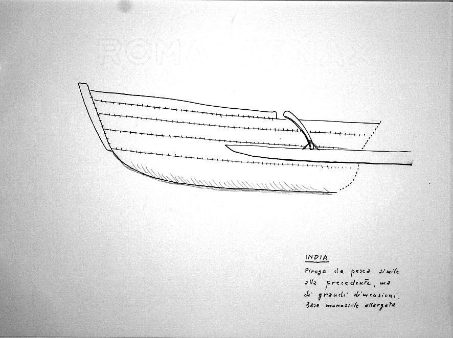India - piroga da pesca simile alla precedente, ma di grandi dimensioni. Base monossile allargata