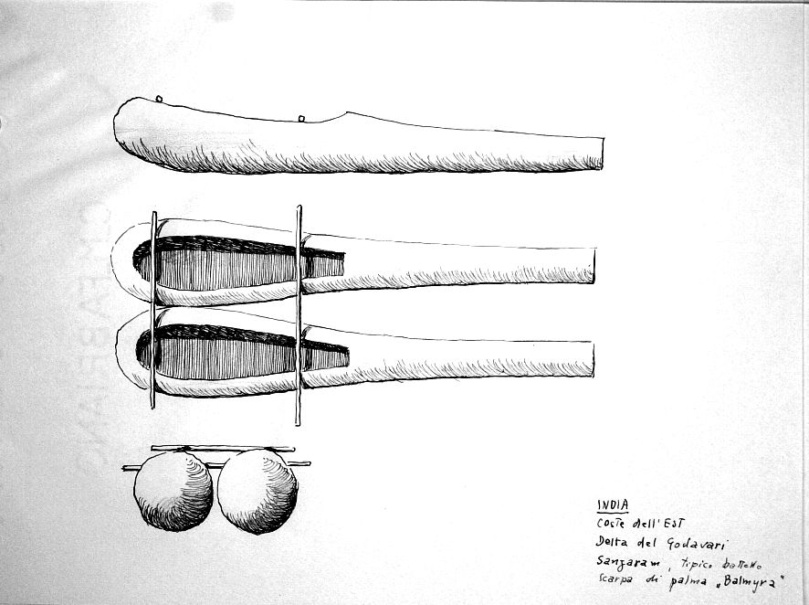 India - Coste dell'Est - delta del Godavari - sangaram, tipico battello scarpa di palma 