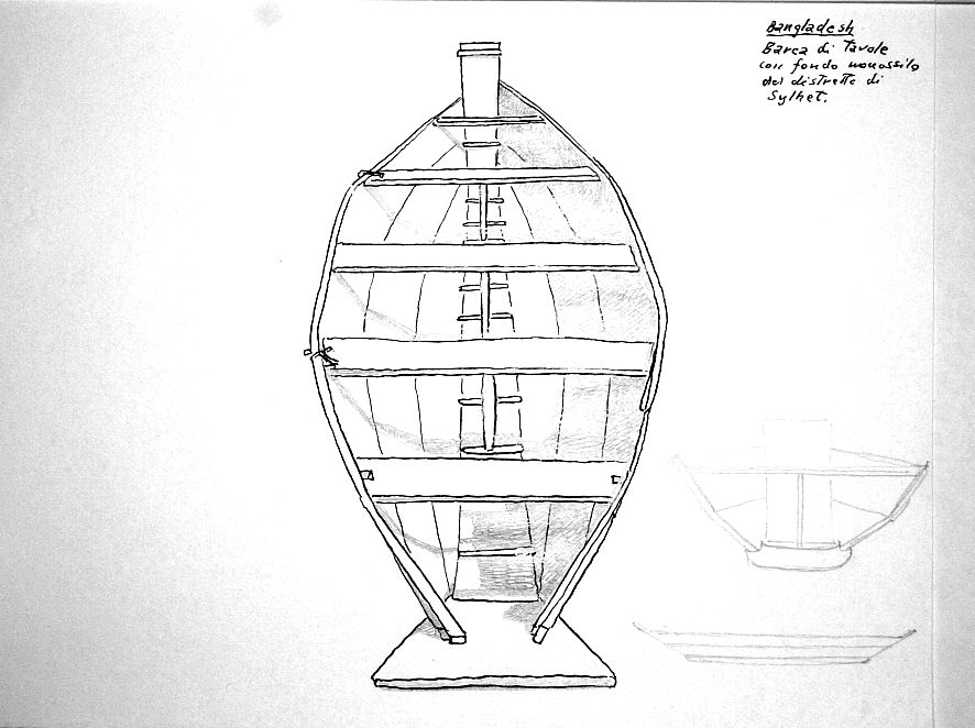 Bangladesh - barca di tavole son fondo monossilo del distretto di Sylhet