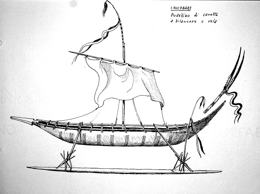 Isole Nicobare - modellino di canotto a bilanciere e vela