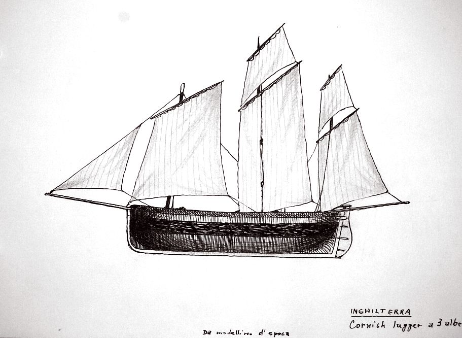 Inghilterra - Cornish lugger a 3 alberi - da modellino d'epoca