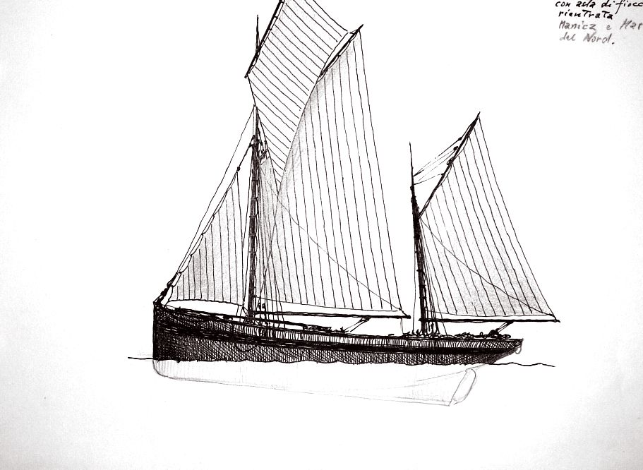 Inghilterra - drifter del 1890 con asta di fiocco rientrata. Manica e Mare del Nord