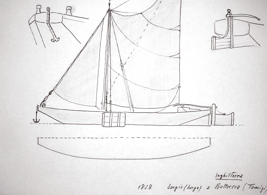 Inghilterra - bargio (barge) a Battersea (Tamigi), 1828