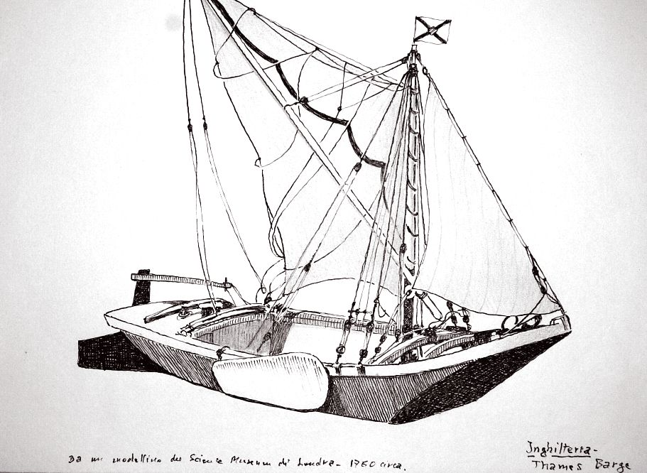 Inghilterra - Thames Barge, da un modellino del Science Museum di Londra, 1760 circa