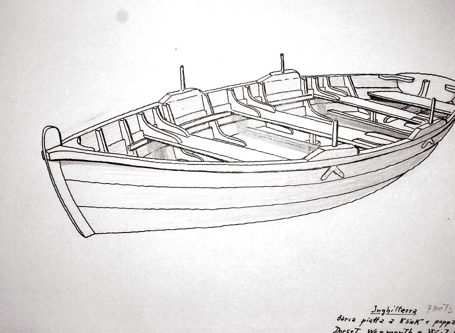 Inghilterra - Fleets - barca piatta a klink e poppa tronca. Dorset, Weymouth e West Bay