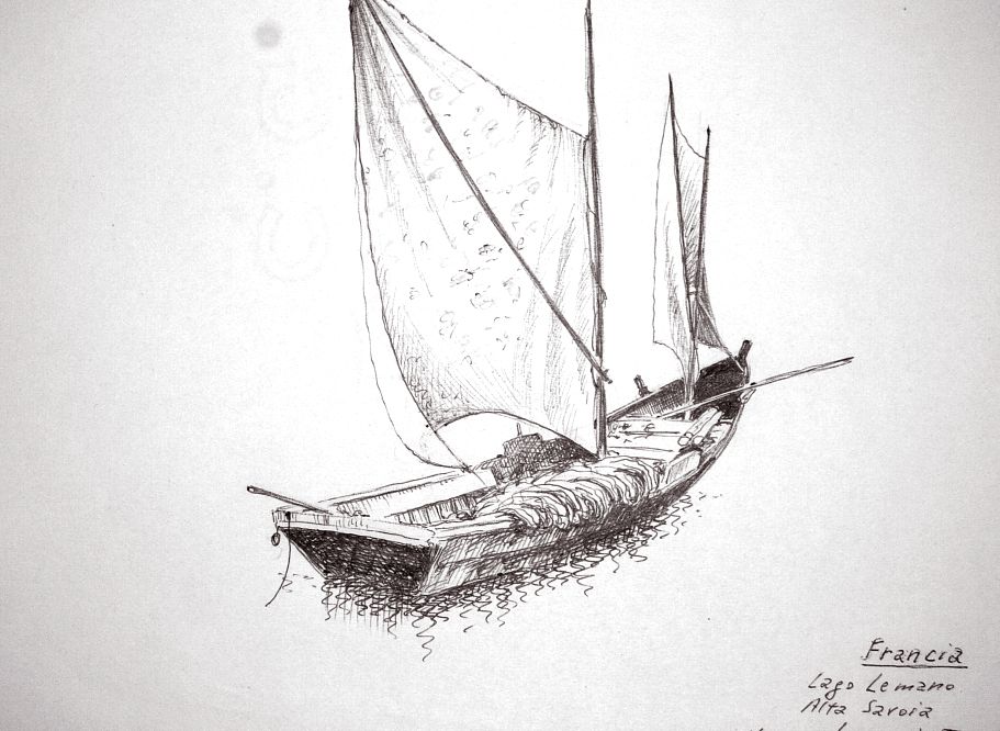 Francia - Lago lemano - Alta Savoia - Nave a fondo piatto, fine 1800