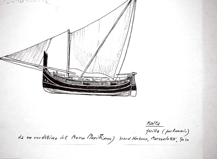 Malta - ferilla (peschereccio), Grand Harbour, Marsaxlokk, Gozo - da da un modellino del Museo Marittimo