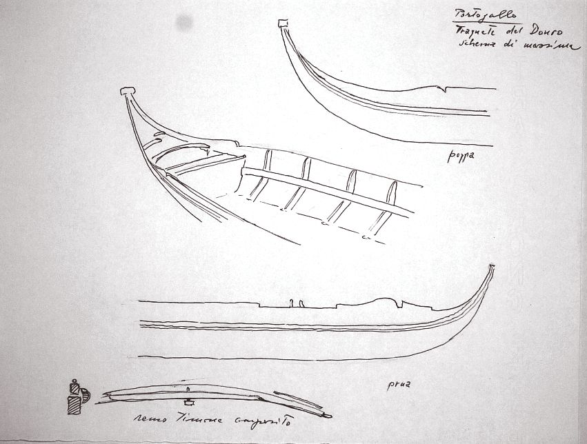 Portogallo - traquete del Douro - schema di massima - remo timone composito - prua