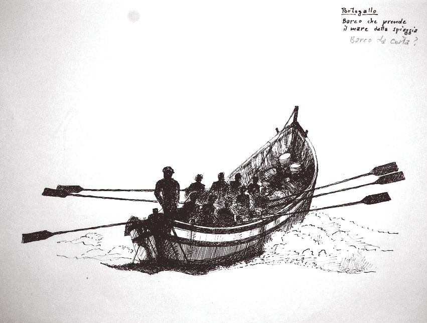 Portogallo - barco che prende il mare dalla spiaggia (Barco da costa?)