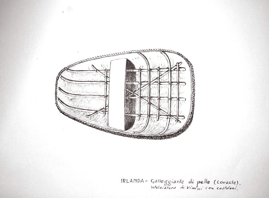 Irlanda - galleggiante di pelle (coracle). Intelaiatura di vimini con costoloni