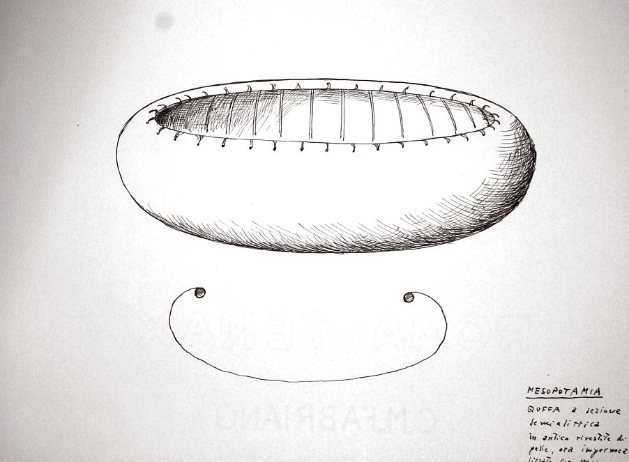 Mesopotamia - quffa a sezione semiellittica in antico rivestita di pelle, ora impermeabilizzata con la pece