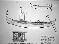  Cambogia - Khmer- bassorilievi delle gallerie interne del Tempio Bayon. Barca da parata o di distinzione e barca da pesca. 850 a.C.   -   particolare del fregio; nel battello da parata sono raffigurate 17 persone, in quello da pesca 3