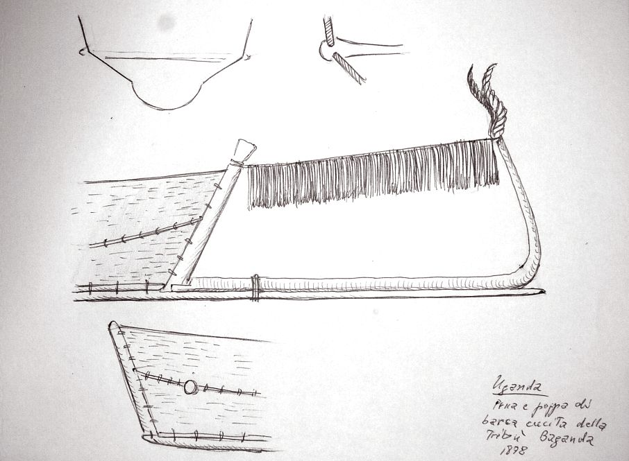 Uganda - prua e poppa di barca cucita della tribù Baganda, 1898