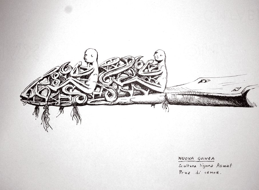 Nuova Guinea - scultura Asmat. Prua di canoa