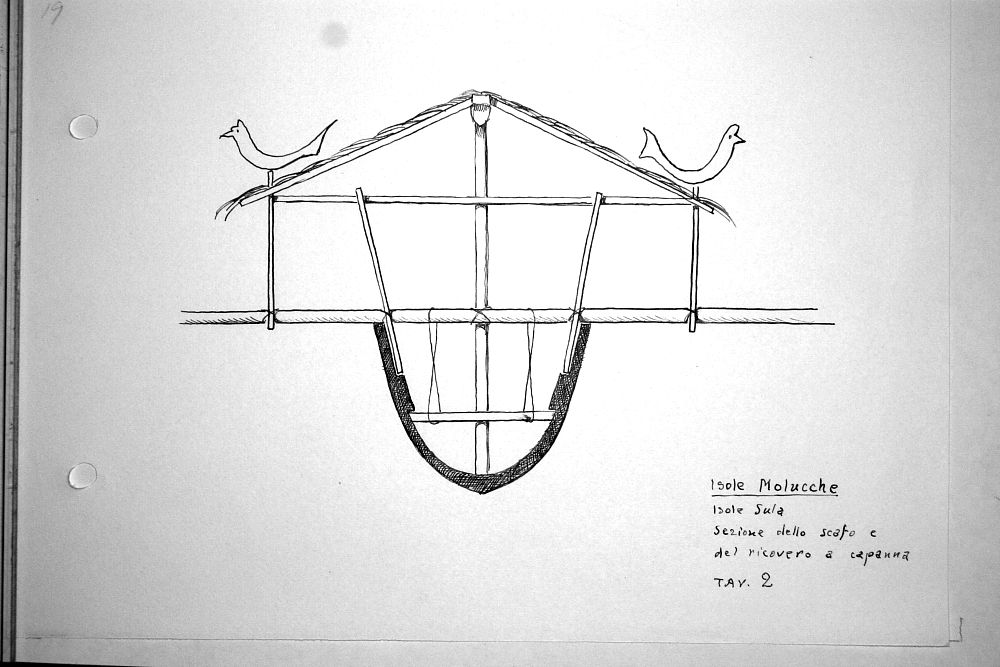Isole Molucche - Isola Sula - tav.2 - sezione dello scafo del ricovero a capanna