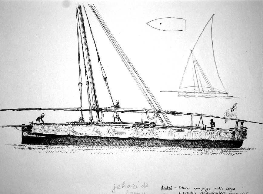 Arabia - Aden - dhow con poppa molto larga a specchio perpendicolare incompleto