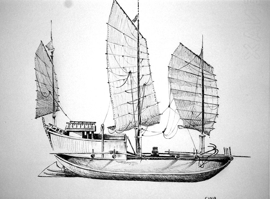 Cina - giunca da pesca di Ning-Po, da un modello del Museo Navale Didattico di Milano