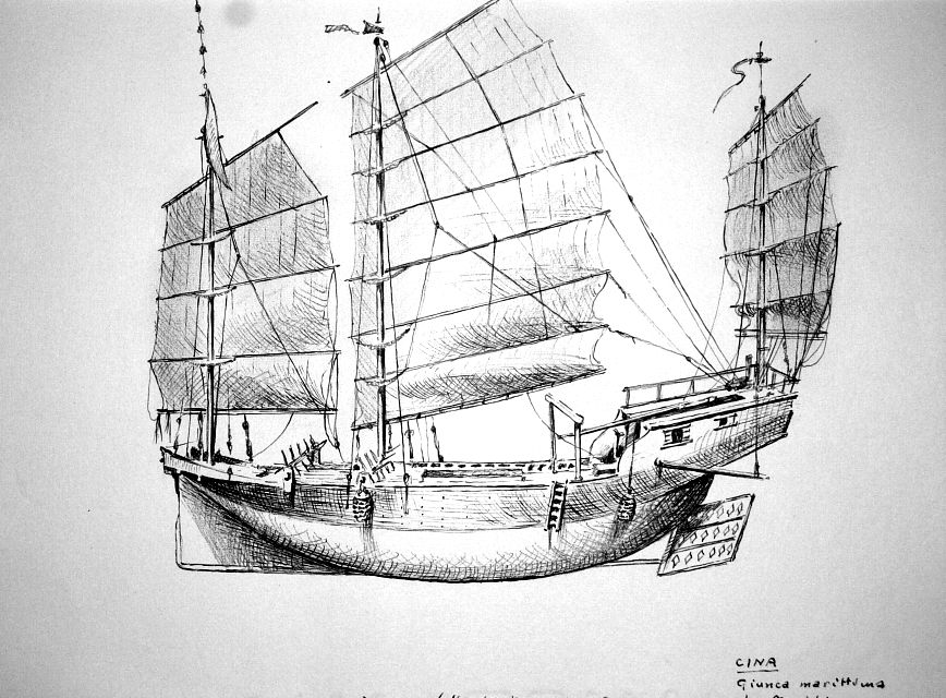 Cina - giunca marittima del meridione - da un modello del Museo delle Scienze di Londra