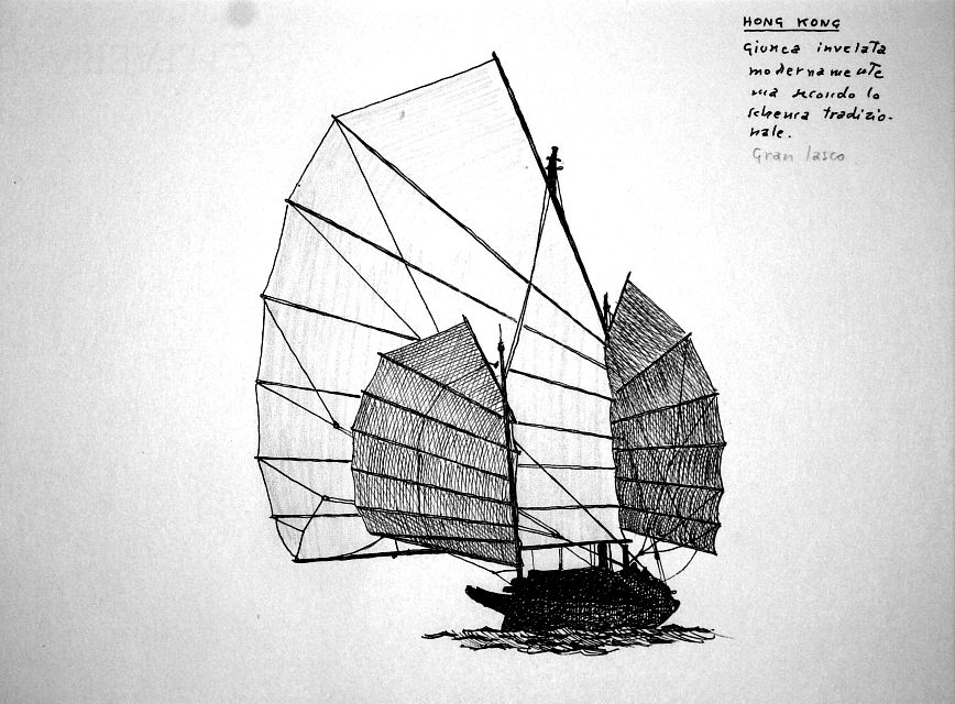 Hong Kong - giunca invelata modernamente ma secondo lo schema tradizionale