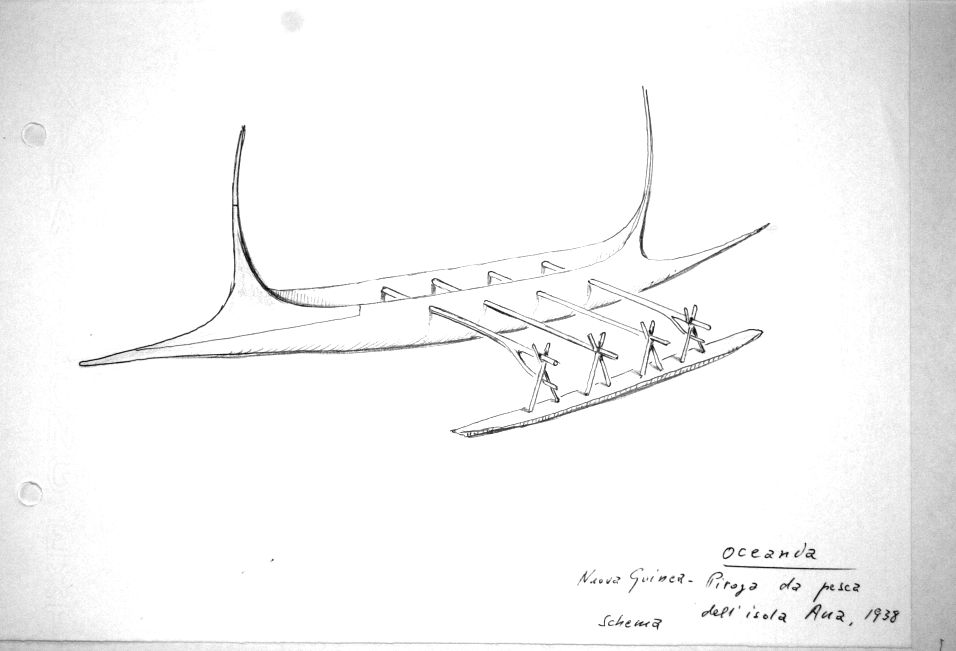 Nuova Guinea - piroga da pesca dell'Isola di Aua - schema 1938