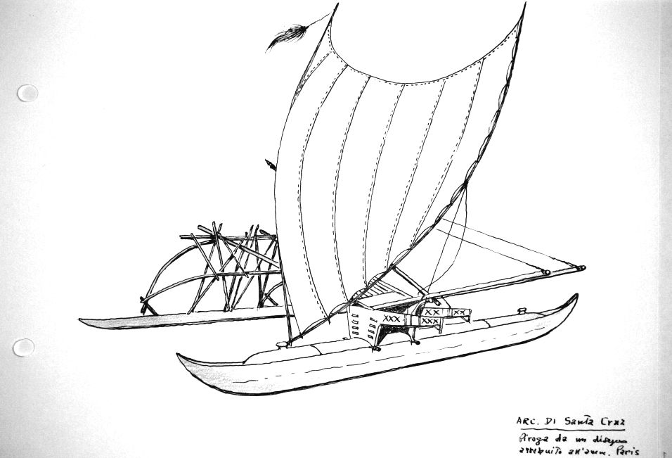 Arcipelago di Santa Cruz - piroga da un disegno attribuito all'amm. Paris