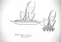  Nuova Guinea - Papuasia - coste di sud-ovest - variante di piroga multipla. Tribu' Motu. 5 vele