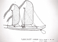  Isole della Società - Isole Huahine - antica piroga a due vele (Tahiti 1829),  tav.1