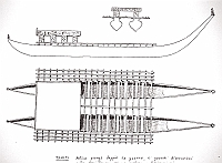  Tahiti - antica piroga doppia da guerra, di grandi dimensioni detta Pahi Tamai, 114 pagaiatori e 8 timonieri