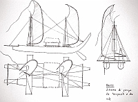 Tahiti- schema di piroga da trasporto a due vele