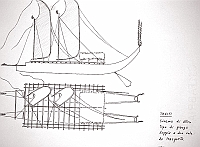  Tahiti - schema di altro tipo di piroga a due vele da trasporto