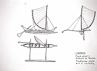  Isole Tuamotu - piccola piroga a bilanciere a Tatakoto. Ricostruzione probabile di vela antica