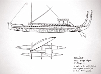  Isole Cook - antica piroga doppia di Mangaia. Vela e piattaforma con riparo simile al modello precedente