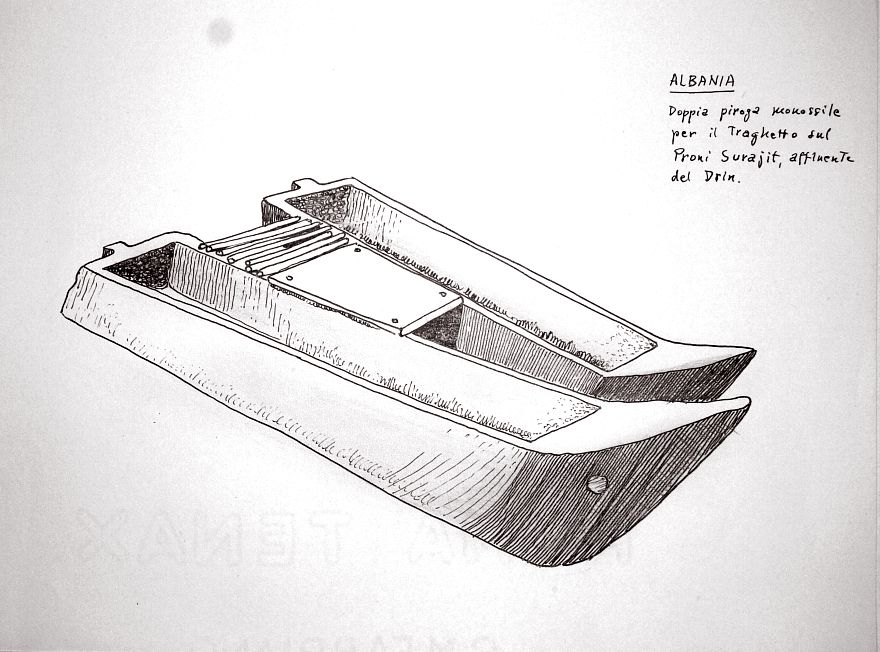 Albania - doppia piroga monossile per il traghetto sul Promi Surjiat, affluente del Drin