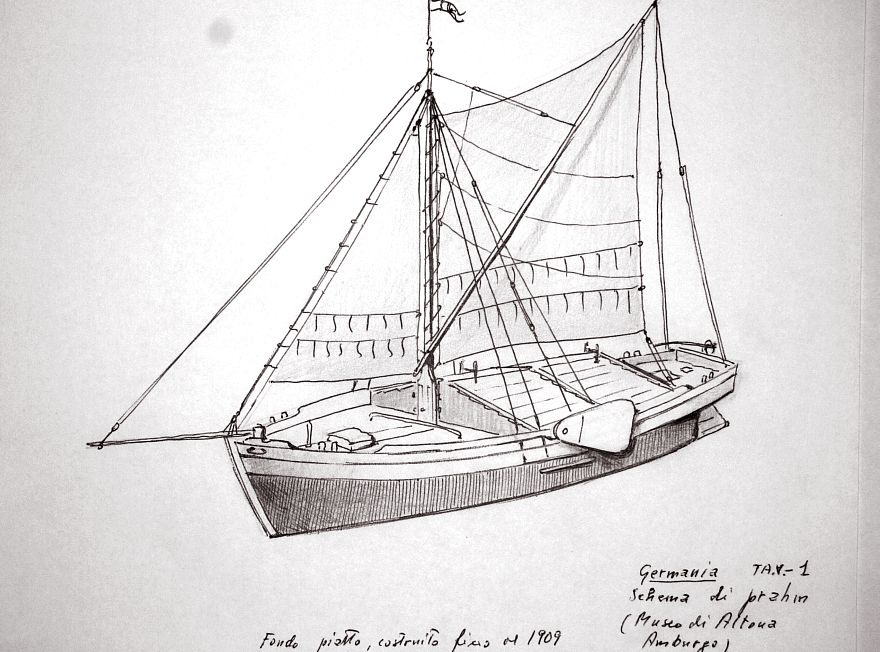 Germania - schema di prahm (Museo di Altona Amburgo) . Fondo piatto, costruito fino al 1909