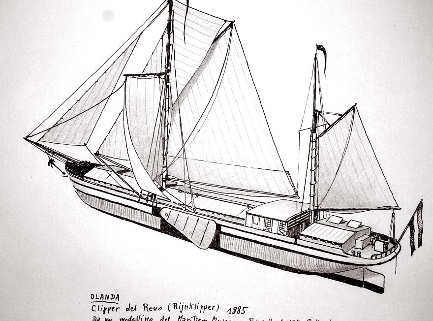 Olanda - clipper del Reno (Rijnklipper) 1885 - da un modellino del Maritiem Museum 'Prins Hendrik' - Rotterdam