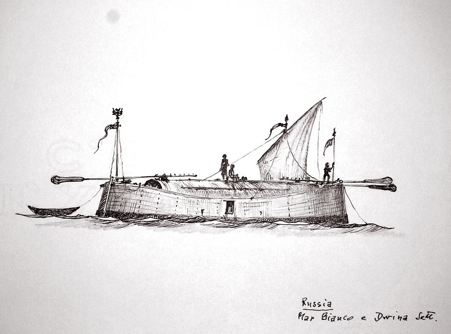 Russia - Mar Bianco e Dwina sett. - Barcone del fiume Louza